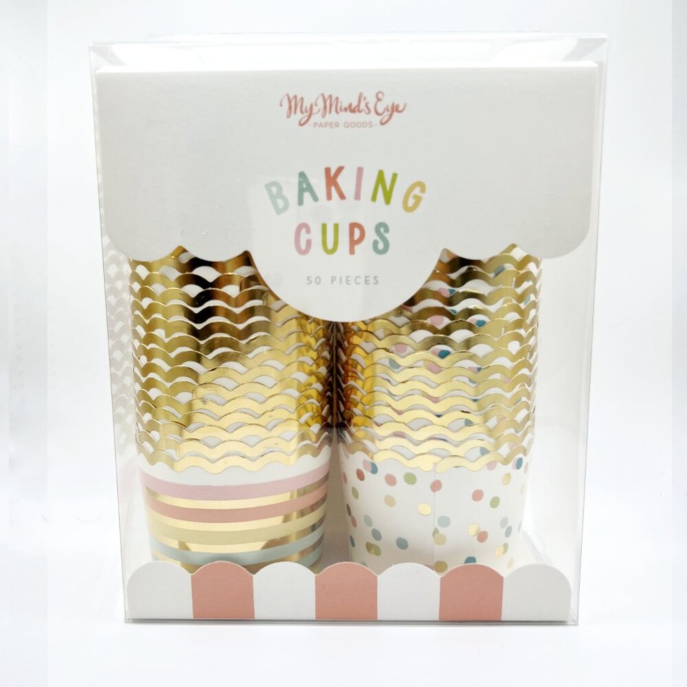 NEW My Minds Eye Gold Foiled Polka Dot and Stripes Baking Cups - 50 Count